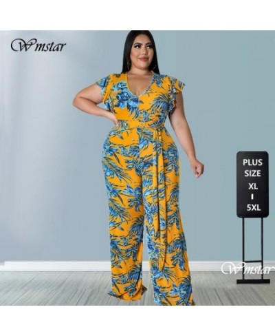 Women's Jumpsuits Plus Size 5XL One Piece Outfits Office Lady Short Sleeve Print Bodysuit Summer Wholesale $41.97 - Plus Size...