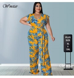 Women's Jumpsuits Plus Size 5XL One Piece Outfits Office Lady Short Sleeve Print Bodysuit Summer Wholesale $41.97 - Plus Size...