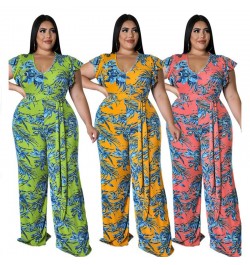 Women's Jumpsuits Plus Size 5XL One Piece Outfits Office Lady Short Sleeve Print Bodysuit Summer Wholesale $41.97 - Plus Size...