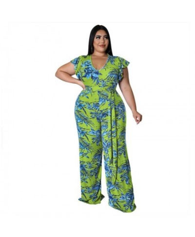 Women's Jumpsuits Plus Size 5XL One Piece Outfits Office Lady Short Sleeve Print Bodysuit Summer Wholesale $41.97 - Plus Size...