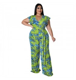 Women's Jumpsuits Plus Size 5XL One Piece Outfits Office Lady Short Sleeve Print Bodysuit Summer Wholesale $41.97 - Plus Size...