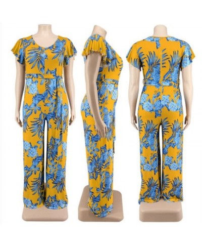 Women's Jumpsuits Plus Size 5XL One Piece Outfits Office Lady Short Sleeve Print Bodysuit Summer Wholesale $41.97 - Plus Size...