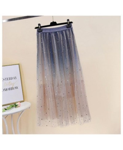 2021Summer Glitter sequin Skirts Womens Long Mid MeshTulle Skirt Female Elastic High Waist Sky Bling Bling Pleated Tutu Skirt...