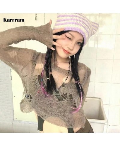 Y2k Aesthetics Hole Pullover 2000s Harajuku Hollow Out Jumper Gothic Broken Ripped Sweater Fairy Grunge Knit Tops Kawaii $36....