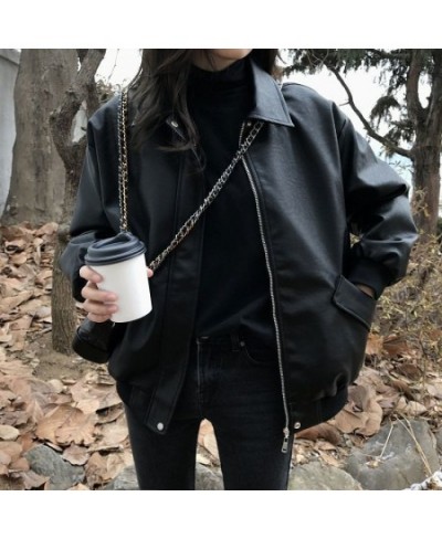 Women Faux Leather Jacket Biker Turndown Collar PU Motorcycle Jackets Loose Streetwear Outerwear Spring Coat $77.82 - Jackets...