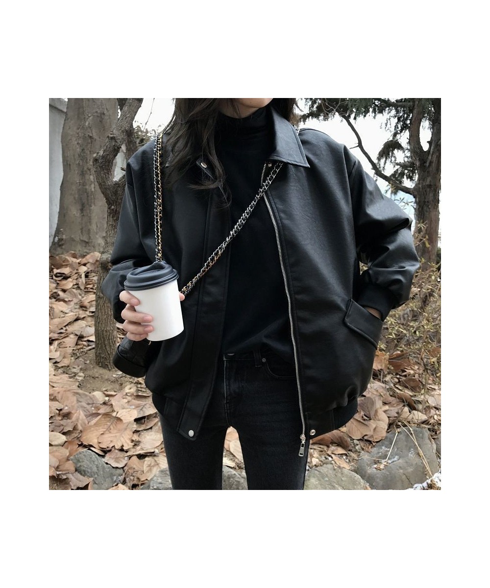 Women Faux Leather Jacket Biker Turndown Collar PU Motorcycle Jackets Loose Streetwear Outerwear Spring Coat $77.82 - Jackets...