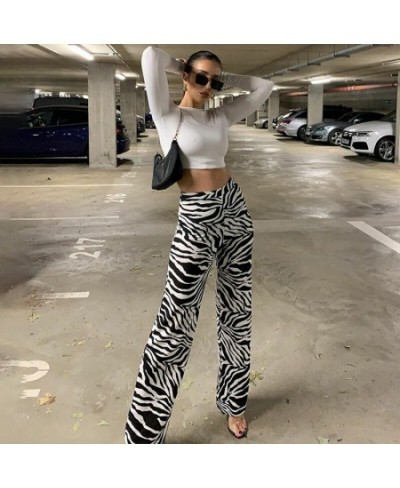 Oversized Zebra Print Pants For Women High Waist Wide Leg Long Trousers Fashion Loose Casual Plaid Pant Female Streetwear $31...