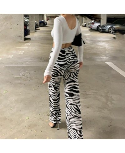 Oversized Zebra Print Pants For Women High Waist Wide Leg Long Trousers Fashion Loose Casual Plaid Pant Female Streetwear $31...