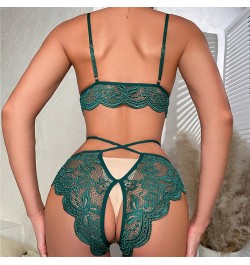 Sexy Crotchless Green Lingerie Women Lace Hollow Bra Set Erotic Costumes Teddy Baby Doll Dress Deep V Open Bra Underwear Set ...