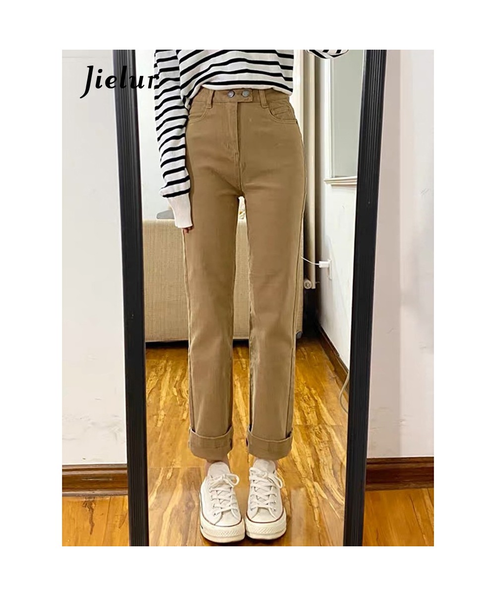 Khaki Straight Jeans Female Autumn Korean Ankle-Length Pants New Casual Fashion Slim Women Jeans Pure Color S-XL $52.51 - Bot...