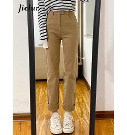 Khaki Straight Jeans Female Autumn Korean Ankle-Length Pants New Casual Fashion Slim Women Jeans Pure Color S-XL $52.51 - Bot...