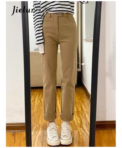 Khaki Straight Jeans Female Autumn Korean Ankle-Length Pants New Casual Fashion Slim Women Jeans Pure Color S-XL $52.51 - Bot...