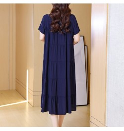 New Fashion 2023 Vintage Loose Solid Summer Dresses For Womon Plus Size Casual Elegant V-Neck Dress Women Clothing $32.78 - D...