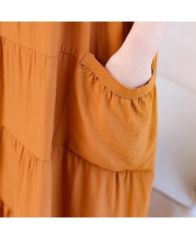 New Fashion 2023 Vintage Loose Solid Summer Dresses For Womon Plus Size Casual Elegant V-Neck Dress Women Clothing $32.78 - D...