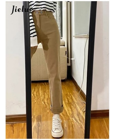 Khaki Straight Jeans Female Autumn Korean Ankle-Length Pants New Casual Fashion Slim Women Jeans Pure Color S-XL $52.51 - Bot...