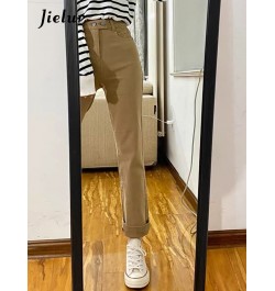 Khaki Straight Jeans Female Autumn Korean Ankle-Length Pants New Casual Fashion Slim Women Jeans Pure Color S-XL $52.51 - Bot...