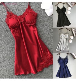 Women Nightgowns Sexy Nightwear Lace Patchwork 2022 Camisola Lingerie Nighty Spaghetti strap Silk Dress Sleep Wear Nightdress...