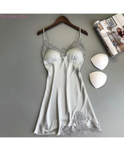 Women Nightgowns Sexy Nightwear Lace Patchwork 2022 Camisola Lingerie Nighty Spaghetti strap Silk Dress Sleep Wear Nightdress...