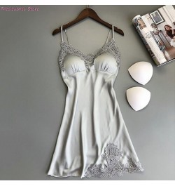 Women Nightgowns Sexy Nightwear Lace Patchwork 2022 Camisola Lingerie Nighty Spaghetti strap Silk Dress Sleep Wear Nightdress...