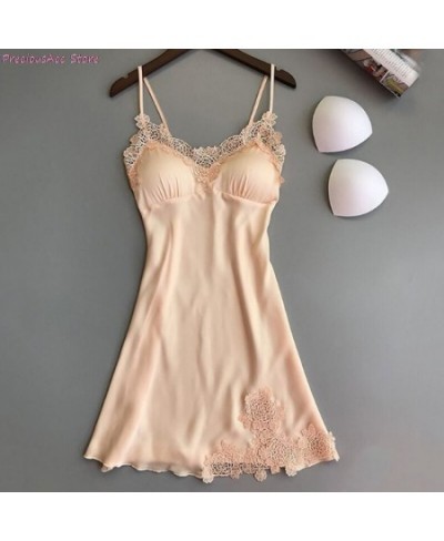 Women Nightgowns Sexy Nightwear Lace Patchwork 2022 Camisola Lingerie Nighty Spaghetti strap Silk Dress Sleep Wear Nightdress...