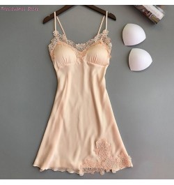 Women Nightgowns Sexy Nightwear Lace Patchwork 2022 Camisola Lingerie Nighty Spaghetti strap Silk Dress Sleep Wear Nightdress...