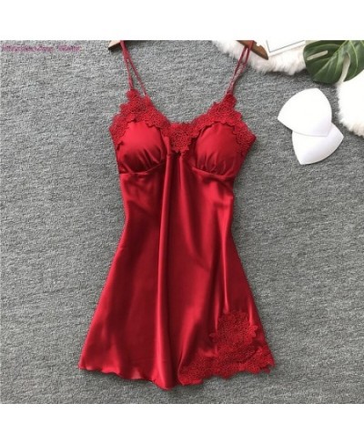 Women Nightgowns Sexy Nightwear Lace Patchwork 2022 Camisola Lingerie Nighty Spaghetti strap Silk Dress Sleep Wear Nightdress...