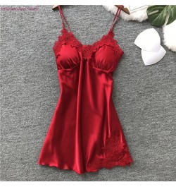 Women Nightgowns Sexy Nightwear Lace Patchwork 2022 Camisola Lingerie Nighty Spaghetti strap Silk Dress Sleep Wear Nightdress...