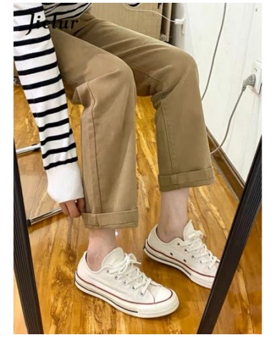 Khaki Straight Jeans Female Autumn Korean Ankle-Length Pants New Casual Fashion Slim Women Jeans Pure Color S-XL $52.51 - Bot...