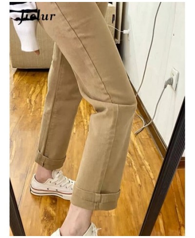 Khaki Straight Jeans Female Autumn Korean Ankle-Length Pants New Casual Fashion Slim Women Jeans Pure Color S-XL $52.51 - Bot...