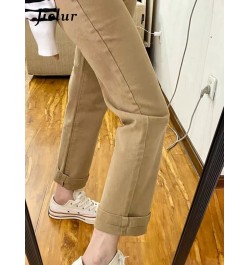 Khaki Straight Jeans Female Autumn Korean Ankle-Length Pants New Casual Fashion Slim Women Jeans Pure Color S-XL $52.51 - Bot...