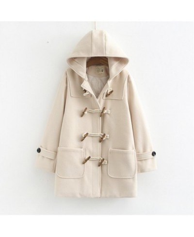 Double Row Horn Buckle Wool Coat Women Long Coat Spring Autumn Clothing Loose size Hooded Woolen Coats Manteau Femme 569 $87....