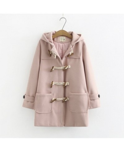 Double Row Horn Buckle Wool Coat Women Long Coat Spring Autumn Clothing Loose size Hooded Woolen Coats Manteau Femme 569 $87....