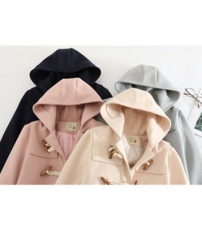 Double Row Horn Buckle Wool Coat Women Long Coat Spring Autumn Clothing Loose size Hooded Woolen Coats Manteau Femme 569 $87....