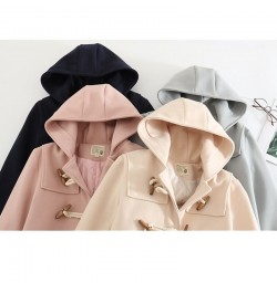 Double Row Horn Buckle Wool Coat Women Long Coat Spring Autumn Clothing Loose size Hooded Woolen Coats Manteau Femme 569 $87....