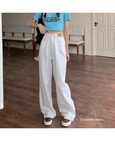 Autumn Women Korean Version Jeans High Waist White Streetwear Fashion Vintage Baggy Wide Leg Trouser Casual Straight Denim $4...