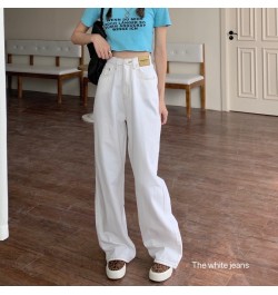 Autumn Women Korean Version Jeans High Waist White Streetwear Fashion Vintage Baggy Wide Leg Trouser Casual Straight Denim $4...