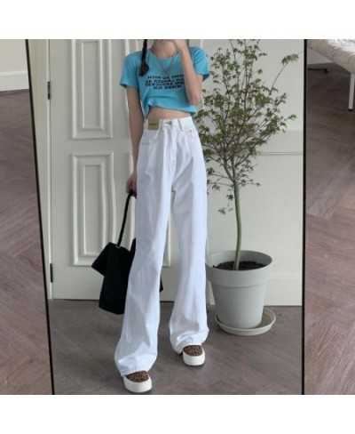 Autumn Women Korean Version Jeans High Waist White Streetwear Fashion Vintage Baggy Wide Leg Trouser Casual Straight Denim $4...