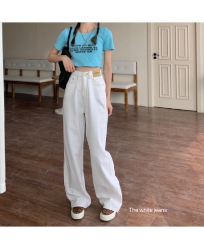 Autumn Women Korean Version Jeans High Waist White Streetwear Fashion Vintage Baggy Wide Leg Trouser Casual Straight Denim $4...