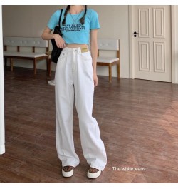 Autumn Women Korean Version Jeans High Waist White Streetwear Fashion Vintage Baggy Wide Leg Trouser Casual Straight Denim $4...