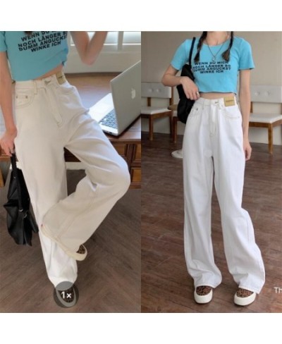 Autumn Women Korean Version Jeans High Waist White Streetwear Fashion Vintage Baggy Wide Leg Trouser Casual Straight Denim $4...