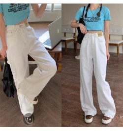 Autumn Women Korean Version Jeans High Waist White Streetwear Fashion Vintage Baggy Wide Leg Trouser Casual Straight Denim $4...