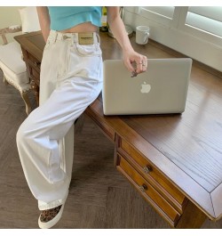 Autumn Women Korean Version Jeans High Waist White Streetwear Fashion Vintage Baggy Wide Leg Trouser Casual Straight Denim $4...