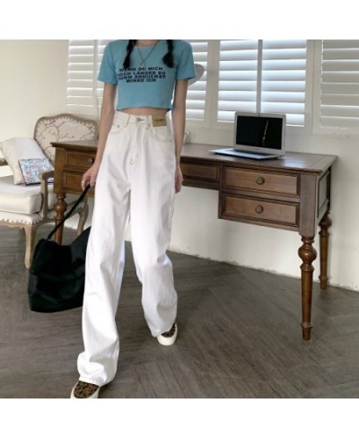 Autumn Women Korean Version Jeans High Waist White Streetwear Fashion Vintage Baggy Wide Leg Trouser Casual Straight Denim $4...