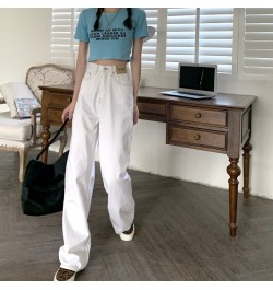 Autumn Women Korean Version Jeans High Waist White Streetwear Fashion Vintage Baggy Wide Leg Trouser Casual Straight Denim $4...