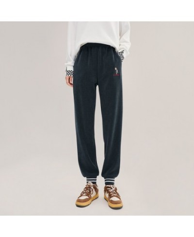 Women Thick Pants 2022 Winter Elastic Waist Straight Loose Trousers Textured Fabric Embroidery Warm Casual Long Pants $53.74 ...