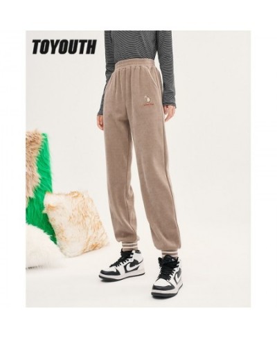 Women Thick Pants 2022 Winter Elastic Waist Straight Loose Trousers Textured Fabric Embroidery Warm Casual Long Pants $53.74 ...