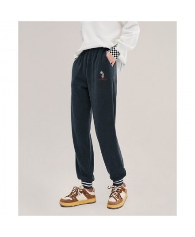 Women Thick Pants 2022 Winter Elastic Waist Straight Loose Trousers Textured Fabric Embroidery Warm Casual Long Pants $53.74 ...