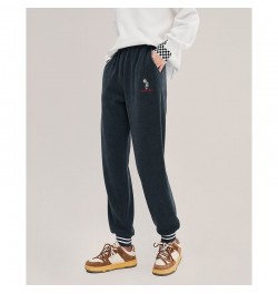 Women Thick Pants 2022 Winter Elastic Waist Straight Loose Trousers Textured Fabric Embroidery Warm Casual Long Pants $53.74 ...