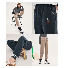 Women Thick Pants 2022 Winter Elastic Waist Straight Loose Trousers Textured Fabric Embroidery Warm Casual Long Pants $53.74 ...