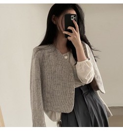 Temperament Slim Retro Simple V Neck Single Breasted Plaid Jacket Short Fashion Long Sleeve Tweed Cardigan Thin Autumn Top $4...